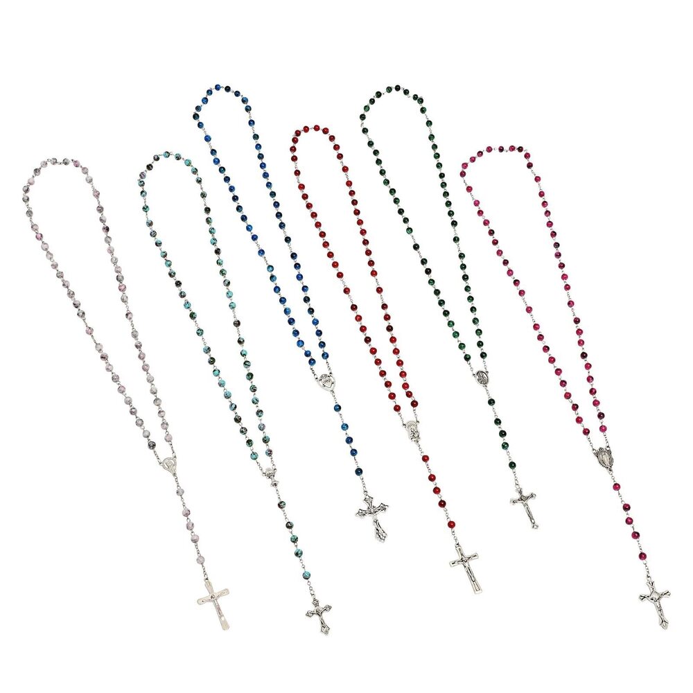 9910 Rosary Beads Multi-Color Set - 12 Pieces, 6mm Glass Beads with Silver